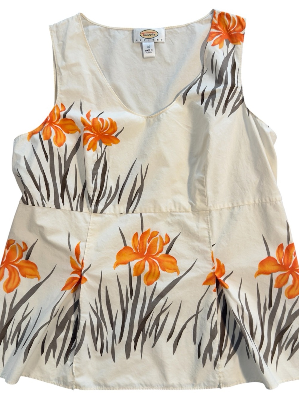 Talbots Petites Medium Top Women’s Sleeveless Floral Orange Botanical Print
